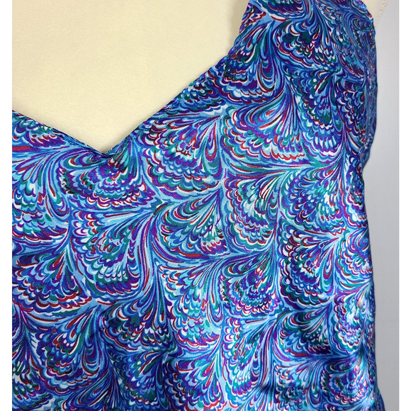 VTG Henson Kickernick Satin Robe Tank Shorts Large Blue Peacock Pajamas Lounge - Picture 9 of 16